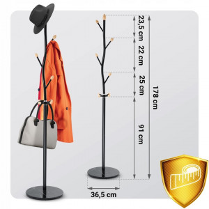 Cuier Pentru Haine Tip Pom, Massido, cadru din otel, baza din marmura, varfuri din lemn, inaltime 178 cm - Img 4