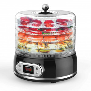 Deshidrator de alimente, Berdsen, 5 tavi, pentru legume, fructe, ciuperci, carne, capacitate 10 L, Negru - Img 1