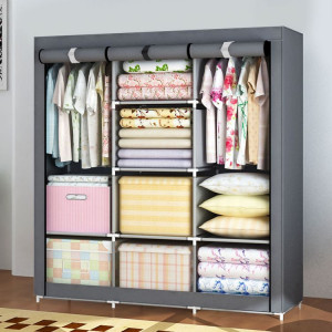 Dulap pentru haine din material textil, ModernHome, PJJSC002, 8 rafturi, 126x43,5x177 cm, Gri - Img 4