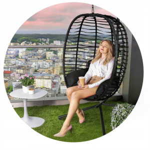 Fotoliu tip balansoar suspendat + perne, Sofotel, Toskana, 135 kg, cadru metalic, Negru - Img 2