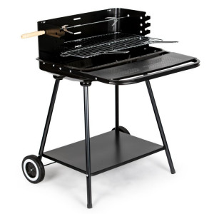 Gratar de gradina pe carbune cu rotisor, 2 roti, maner, reglare pe inaltime, 2 rafturi functionale, 53 x 34 cm, Modern Home, Negru - Img 7