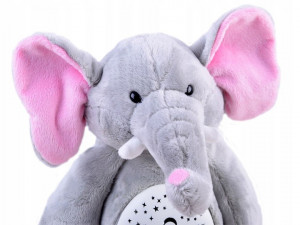 Jucarie de plus cu proiector lumini si sunete, Jokomisiada, Elefant, Gri, 40 cm - Img 7