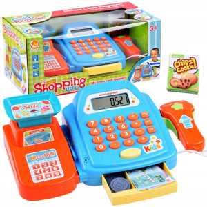 Jucarie educativa, Casa de marcat, cu aparat de scanat, cantar, calculator functional, butoane si sunete, Jokomisiada, ZA3851 NI