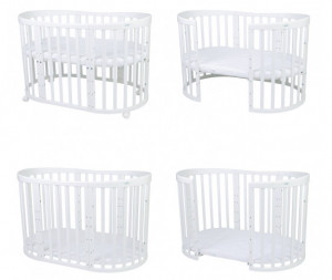 Patut Oval Evolutiv pentru Copii, Multifunctional, 7in1, Saltele Incluse, Transformabil, Masa de Schimbat, Co-Sleeping, Tarc de Joaca, Birou, Scaune, Waldin, Alb - Img 2