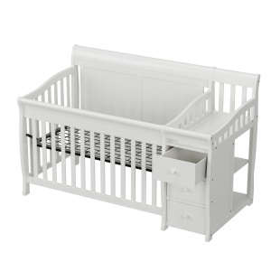Patut pentru Copii, 3 in 1, Co-sleeping, cu Sertare si Masa de Schimbat, din Lemn de Pin Solid, Craft, 159 x 74 x 100 cm, Alb - Img 9