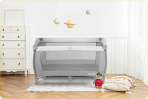 Patut pliabil pentru copii, 120 x 60 cm, Ricokids, RK-242, cu functie de leganare, masa de infasat, bara de jucarii, plasa insecte, Gri - Img 4