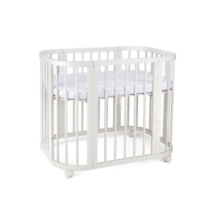 Patut Rotund pentru Copii, Multifunctional, Waldin, 5in1, Saltea Inclusa, Co-Sleeper, Tarc de Joaca, Masa si Scaun pentru Activitati, Culoare Alba - Img 1