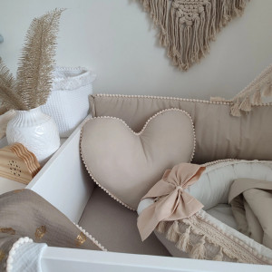 Perna Decorativa Inima din Bumbac, 39×28 cm, Koell Boho, Nisip, cu Pompoane - Img 4