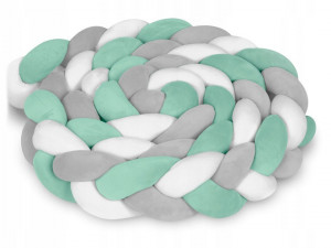 Protectie impletita pentru patut copii, 200 cm, Ricokids, Gri -Menta