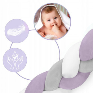 Protectie impletita pentru patut copii, 300 cm, Ricokids, Multicolor, Mov, Alb, Gri - Img 3