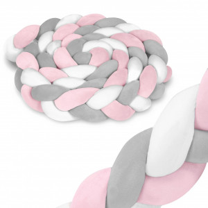 Protectie impletita pentru patut copii, 300 cm, Ricokids, Multicolor, Roz, Alb, Gri - Img 4
