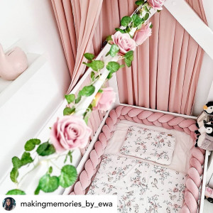 Protectie impletita pentru patut copii, din bumbac catifelat, Sparrow, Velvet Powder Pink, 340 cm, Full 120 x 60 cm - Img 2