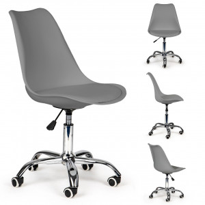 Scaun de birou pivotant cu perna, ModernHomen, inaltime reglabila, perna moale, piele ecologica, Dark Grey - Img 3