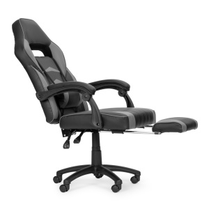 Scaun de Gaming cu suport pentru picioare, Perna Lombara, Modern Home, Piele Ecologica, Cotiere Confortabile, Gri&Negru, VGC-3G - Img 2