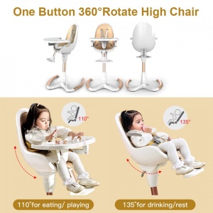 Scaun pentru Hranire Copii 3 in 1, rotatie 360, inaltime reglabila, inclinatie relglabila, 0 - 50 kg, Hot Mom, White-Black - Img 4