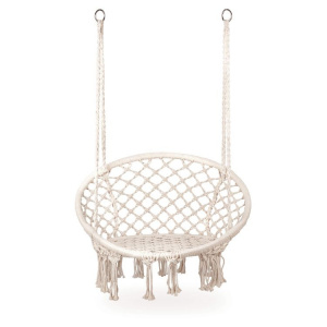 Scaun suspendat pentru gradina, ModernHome, 150 kg, cadru cercuri metalice, Alb - Img 6