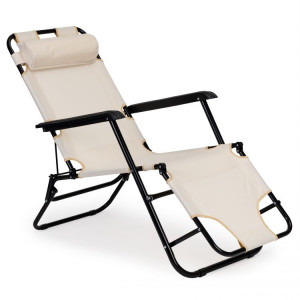 Scaun tip sezlong, pliabil, ajustabil, cu tetiera si cotiere, pentru gradina sau terasa, Modern Home, ZRL010, Beige - Img 8