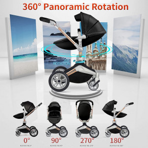 Set 3 in 1 - Carucior copii Hot Mom 360 Negru 2 in 1 + Scoica auto Joie i-Size i-Gemm 3 Shale - Img 3
