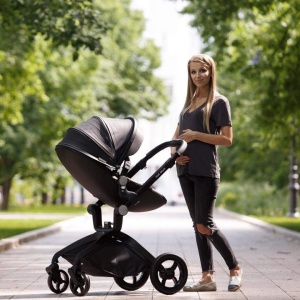 Set 3 in 1 - Carucior Hot Mom Premium Negru 2 in 1, Landou, Parte sport + Scoica auto pentru copii, Joie, i-Snug 2, cu tetiera reglabila, 40-75 cm, Moonlight - Img 4
