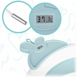 Set - Cadita de baie pliabila pentru bebelusi, cu termometru LCD, suport antiderapant, Ricokids, Albastra, cu Insertie anti-alunecare pentru cadita de baie bebelusi, fixare cu ventuze, Ricokids, Albastra - Img 4