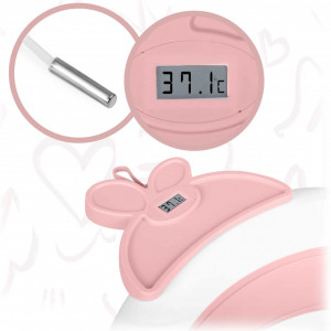 Set - Cadita de baie pliabila pentru bebelusi, cu termometru LCD, suport antiderapant, Ricokids, Roz, cu Insertie anti-alunecare pentru cadita de baie bebelusi, fixare cu ventuze, Ricokids, Roz - Img 5