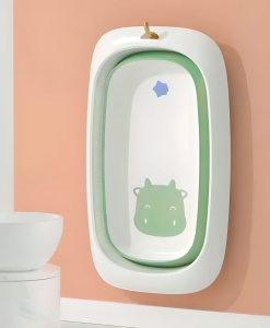 Set - Cadita pliabila pentru bebelusi, cu Dop Senzor de temperatura, suport antiderapant, Ecotoys, HA-B31Green, cu Perna pentru cadita, Ricokids - Img 9
