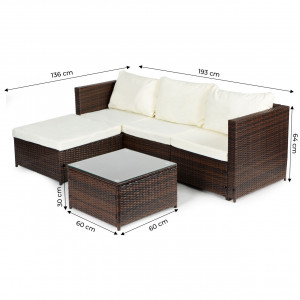Set Coltar pentru terasa / gradina din technorattan 193x136x64 cm, masa 60x60x30 cm cu blat de sticla, perne moi, impermeabile - Img 4