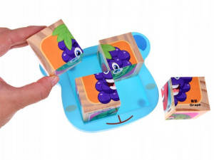 Set educativ de construit, 4 cuburi din lemn, puzzle, Fructe, Jokomisiada, ZA4793 - Img 7