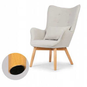 Set Fotoliu cu taburet in stil scandinav, perna moale, stofa, picioare din lemn de fag, Sofotel, Gri - Img 3