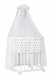 Set Lenjerie pentru Patut, Waldin, Evolutiv, cu 11 piese, baldachin, suport, perne, ceasafuri, asternuturi, Alb cu Stelute, 8S1 - Img 3