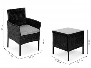 Set Mobilier pentru Gradina cu 3 Piese, 2 Scaune cu Perne si o Masuta de cafea, din Poliratan, Modern Home, XS-RTS023, Negru - Img 6