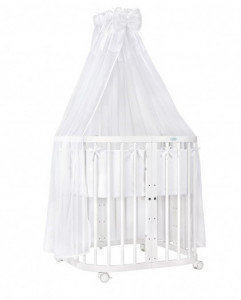 Set Patut Evolutiv pentru Copii, Multifunctional, 7in1, cu Saltele, Baldachin, Lenjerie si Aparatori Laterale, Transformabil, Masa de Schimbat, Co-Sleeping, Tarc de Joaca, Birou, Scaune, Waldin, Alb, Echipament Alb, 88 - Img 1