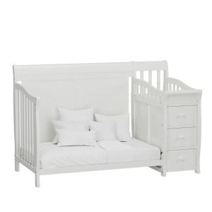 Set Patut pentru Copii, 3 in 1, Co-sleeping, cu Sertare si Masa de Schimbat, din Lemn de Pin Solid, Craft, 159 x 74 x 100 cm, Alb, cu Saltea MyKids 120 x 60 x 10 cm - Img 10