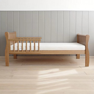 Set Patut pentru copii, din lemn masiv de Pin, 140 x 70 cm, protectii laterale incluse, Woodies Safe Dreams, Noble, Todler, Vintage cu Saltea pentru patut copii, Mykids, Cocos, Confort II, 140 x 70 x 10 cm - Img 5
