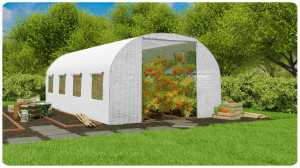 Solar de gradina, tip tunel, 13.5 mp, 300 cm x 450 cm x 200 cm, folie PE 140g/m² cu filtru UV4, 8 ferestre, snur 100 m, Plonos, Alb - Img 2