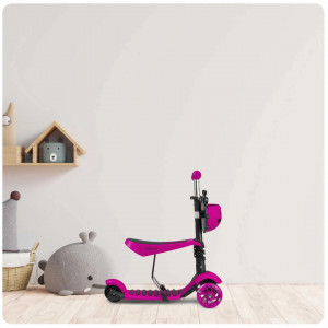 Trotineta de echilibru, cu scaun reglabil, pentru copii, Ricokids, Buggy, cu 3 roti, lumini LED, pliabila, ghidon reglabil, pana la 35 kg, Roz - Img 7