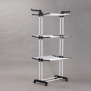 Uscator de rufe vertical, din otel, Modern Home, 171 x 50 x 73 cm, 6 brate pliabile, 2 brate pentru umerase, 4 roti, Alb/Negru - Img 7