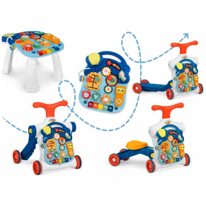 Antemergator interactiv cu 4 roti, transformabil in Masuta interactiva pentru activitati, cu panou de jucarii, sunete cu reglarea volumului, Ricokids 4in1 Albastra 781900 - Img 5