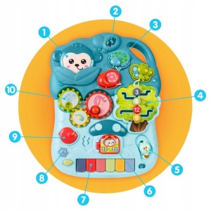 Antemergator interactiv cu 4 roti, transformabil in Masuta interactiva pentru activitati, cu panou de jucarii, sunete cu reglarea volumului, Ricokids 4in1 Albastra/Verde - Img 6
