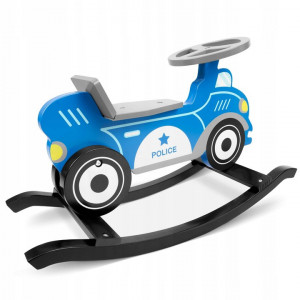 Balansoar din lemn, masinuta de politie, 72 x 28 x 43.5 cm, Ricokids, Police, Blue - Img 2