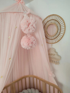Baldachin suspendat din Tul, Koell, cu Suport metalic, pentru patut copii / loc de joaca, Powder Pink - Img 2