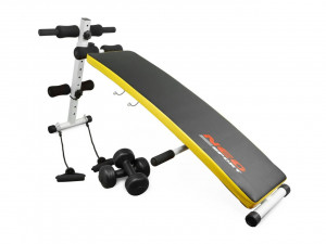 Banca inclinata pentru exercitii muculare, cu 4 manere, 2 expansoare, 2 gantere, Neo-Sport, NS-07, Galben