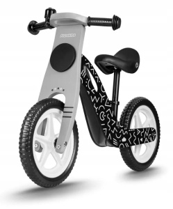 Bicicleta de echilibru din lemn pentru copii, scaun din spuma, roti 12 inchi, Ricokids, Veltino, 7615, Neagra