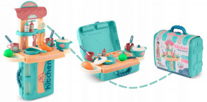 Bucatarie din plastic pentru copii, tip valiza, cu 20 de accesorii, 42 x 20,5 x 54,5 cm, Ricokids, 3 in 1 - Img 6