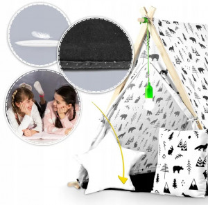 Casuta de joaca pentru copii, cu fereastra, buzunar 2 perne, lampa LED, 107 x 116 x 110 cm, Ricokids, Alba cu animale din padure - Img 7