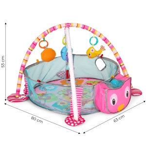 Covoras educational pentru copii, interactiv, multifunctional, 3 in 1, tarc, loc de joaca, cu 30 de bile colorate, 100 x 68 X 50 cm , Ecotoys, Bufnita - Img 5