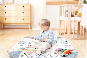 Covoras educational pentru copii, interactiv, multifunctional, cu oglinda, 110 x 100 cm, Ricokids, Rabit - Img 2