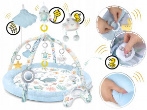 Covoras educativ pentru copii, multifunctional, pereti babynest, 7 jucarii interactive, oglinda, Nukido, 97 x 78 cm, Ocean Blue - Img 2