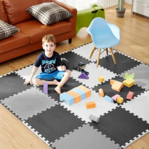 Covoras puzzle din spuma pentru copii, 180x180cm, 9 piese, Ricokids, Gri, Negru - Img 4