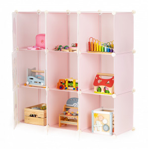 Dulap modular organizator pentru jucarii, ModernHome, 9 sertare modulare, polipropilena, cadru metalic, Roz - Img 5
